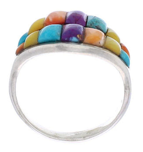 Sterling Silver Multicolor Inlay Southwest Ring Size 8-1/2 UX36019